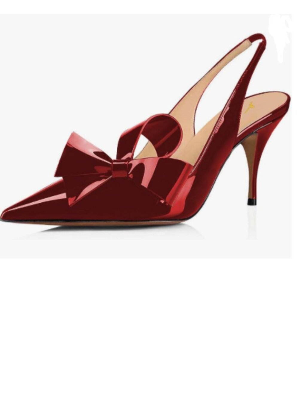 YDN Red Patent Slingback Pointed Toe Heels with Bow